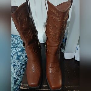 Brown Western Faux Leather Boots